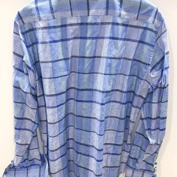 Robert Graham Blue Checkered Men's Button Down shirt Large with flip cuff - Picture 4 of 7